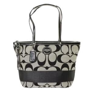 Coach Vintage Signature Canvas Tote Black Khaki Large